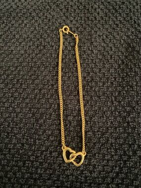 Gold Tone Double Heart Anklet